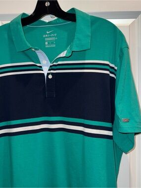 Vtg Nike Men’s Dri-FIT Polo in Teal with Navy and White Stripes Sz XL 2008